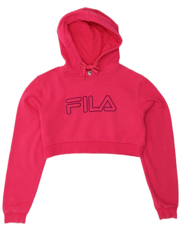 Fila Graphic Crop Hoodie Jumper UK 10 Small Pink Bomuld