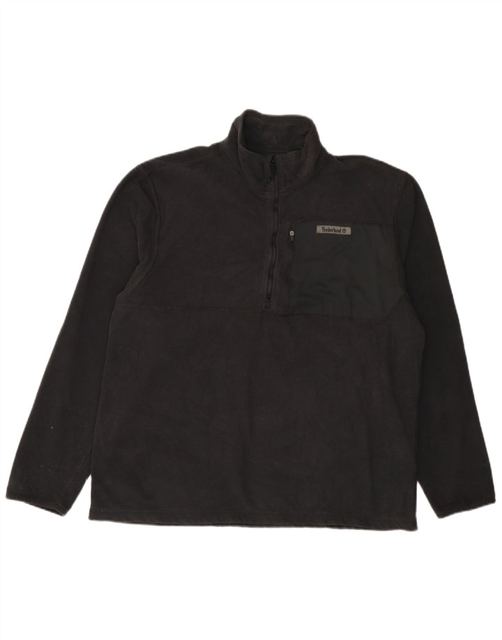 TIMBERLAND Mens Zip Neck Fleece Jumper Large Black