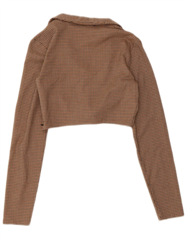 Zara Dame Crop Blazer Jacket UK 10 Lille brun ternet polyester