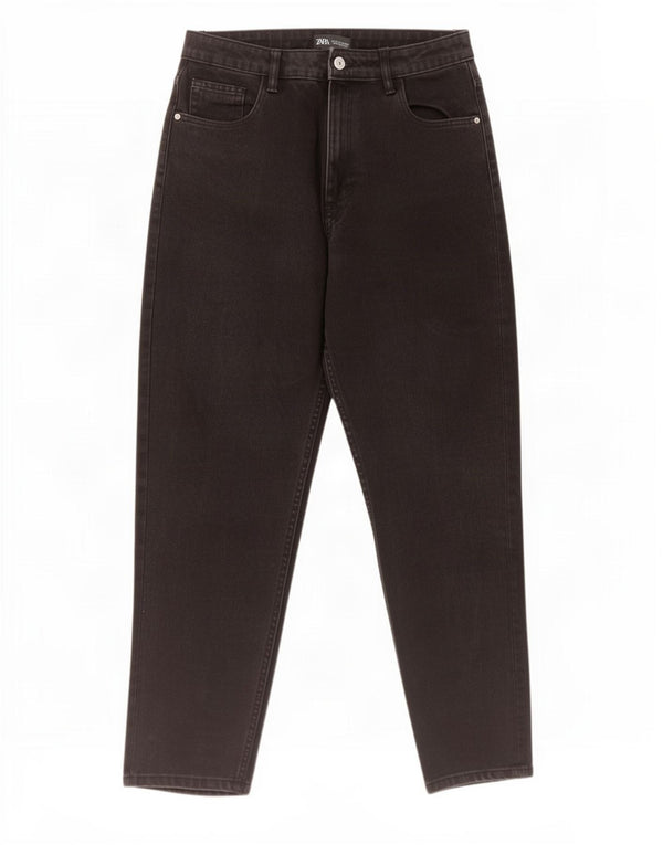 Zara Dame Højtarmede Tapered Jeans EU 40 Medium W30 L27 Sort Bomuld
