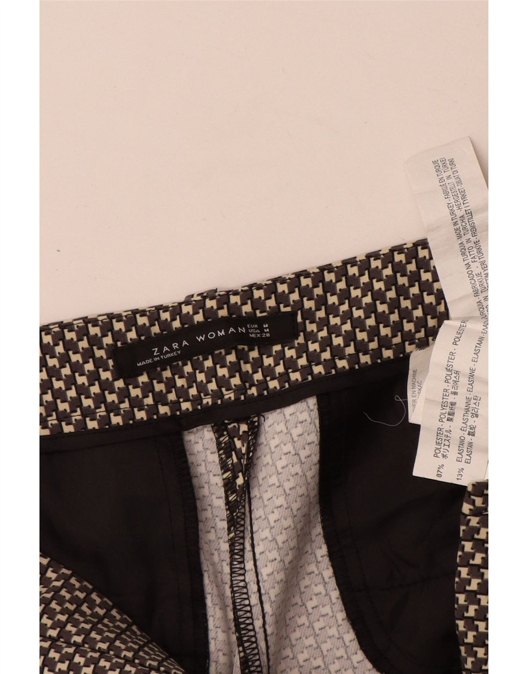 Zara Dame Slim Casual Bukser Medium W28 L29 Grå Geometrisk Polyester