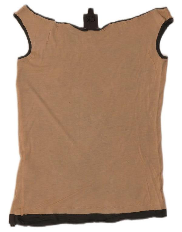 Calvin Klein Womens Crop Off Shoulder Top US 12 Large Beige Colourblock