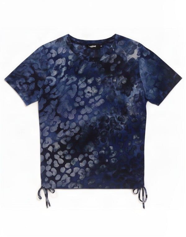 Desigual Womens T-Shirt Top UK 20 2XL Blue Animal Print
