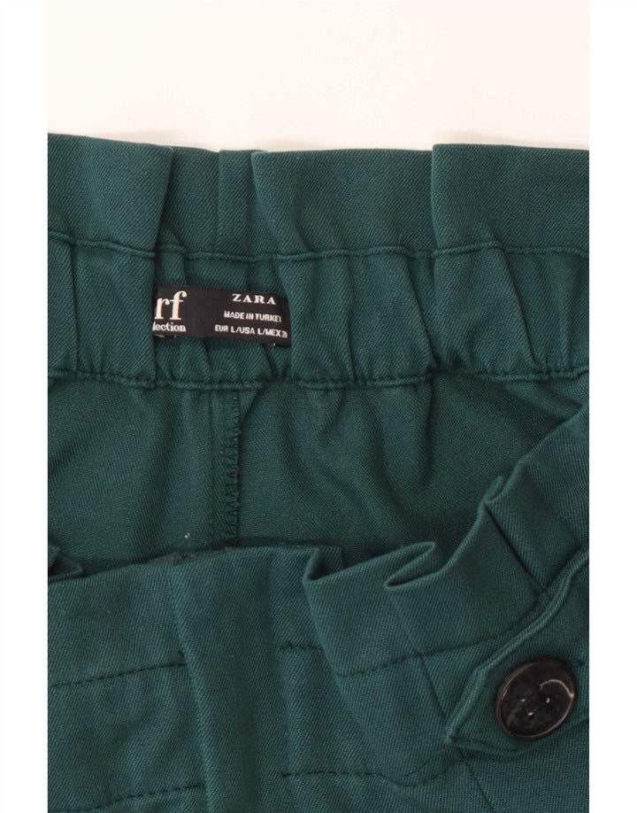 Zara Womens High Rise Casual Shorts Large W32 Green Polyester