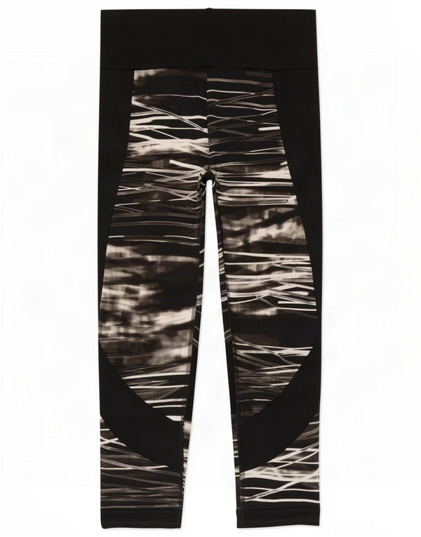 Marks & Spencer Herre Capri Leggings UK 12 Medium Sort Stribet Polyester