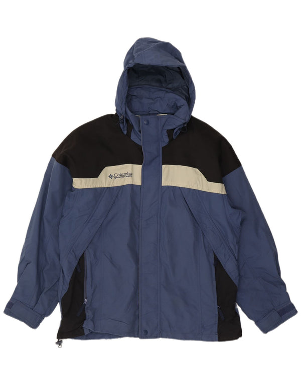 Champion Herre Hooded Windbreaker Jacket UK 40 Large Blue Colourblock Nylon