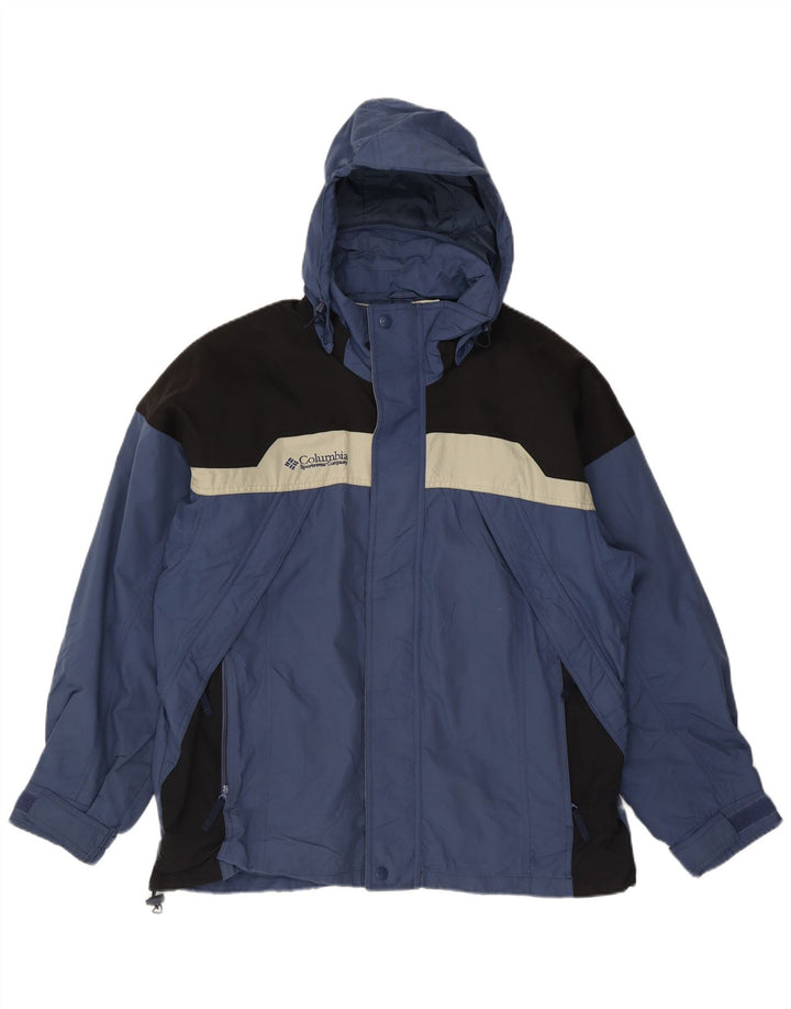 Champion Herre Hooded Windbreaker Jacket UK 40 Large Blue Colourblock Nylon