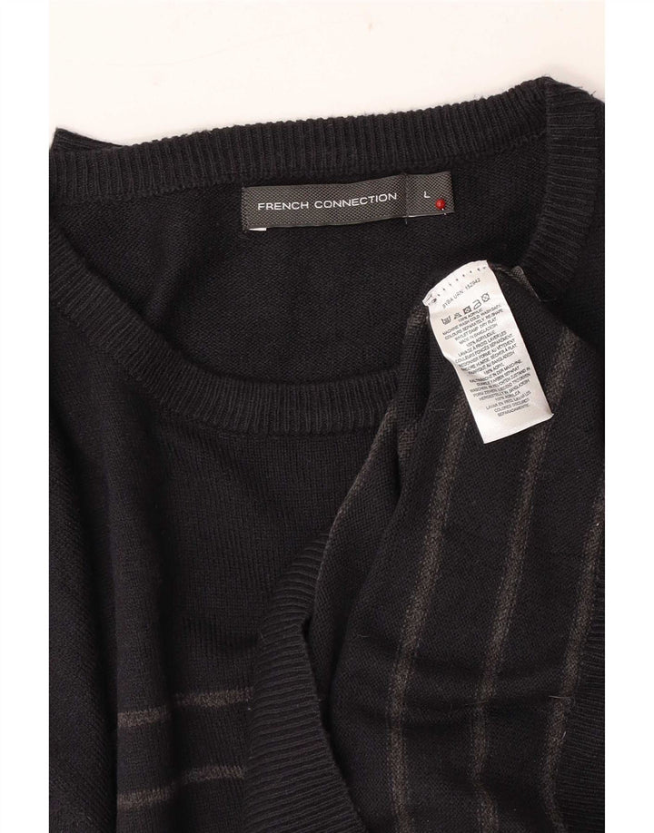 French Connection Herre Crew Neck Jumper Sweater Stor sort stribet akryl