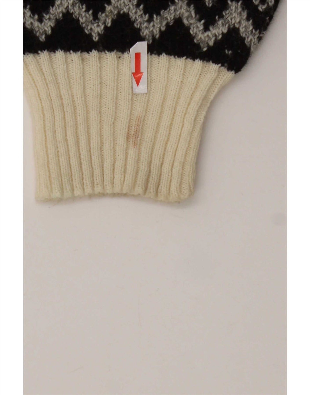 Vintage Herre V-hals sweater Medium Hvid Geometrisk