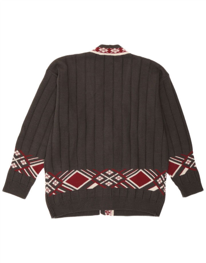 Vintage herre grafisk cardigan sweater XL grå