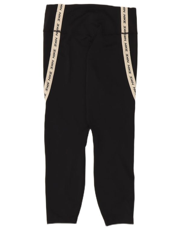 NIKE Dame Dri Fit Grafiske Capri Leggings UK 12 Medium Sort Colourblock