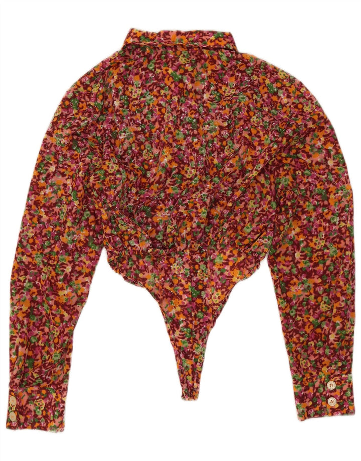 Vintage Dame Langærmet Bodysuit UK 12 Medium Multicolored Floral