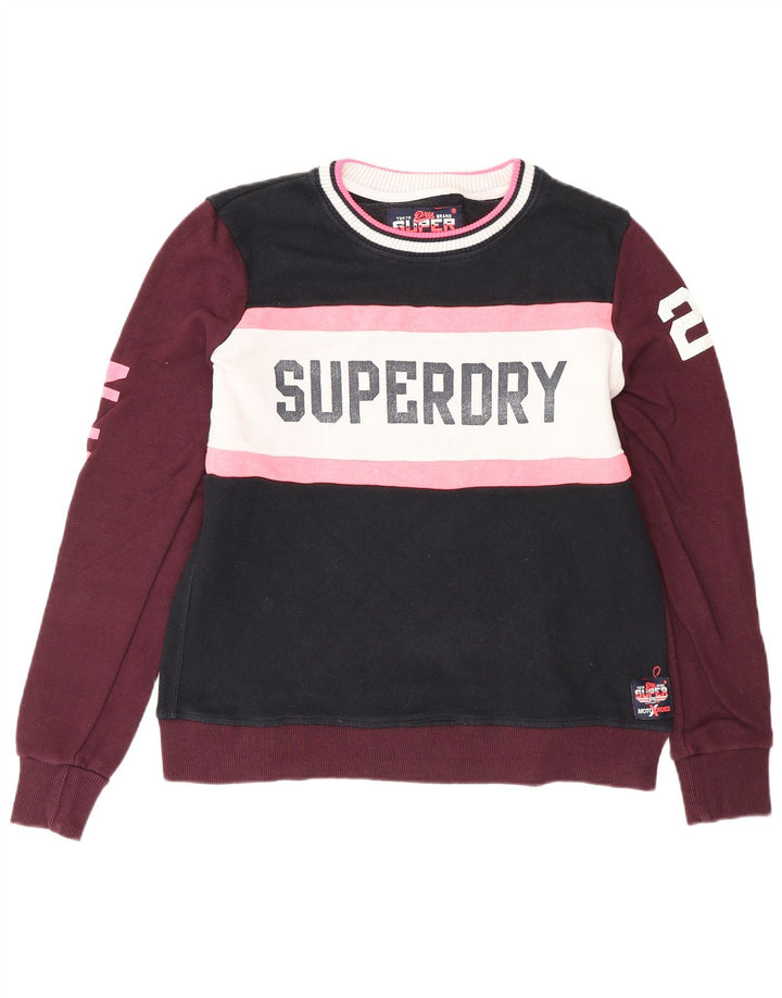 SUPERDRY Womens Graphic Sweatshirt Jumper UK 14 Medium Maroon Colourblock