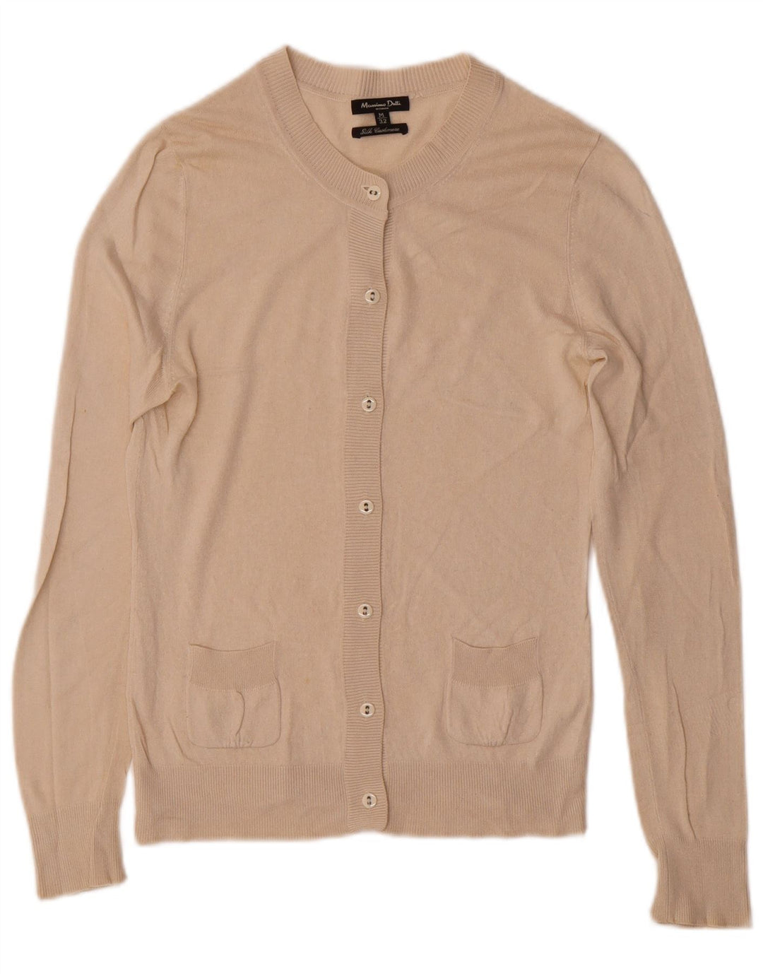 Massimo Dutti Dame Cardigan Sweater UK 12 Medium Beige Silke