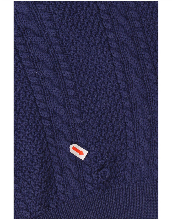 VINTAGE Herre sweater med rund hals XL Marineblå Virgin Wool