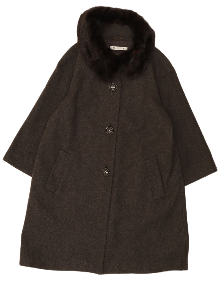 Marella Dame Loose Fit Overfrakke UK 14 Stor Grå Uld