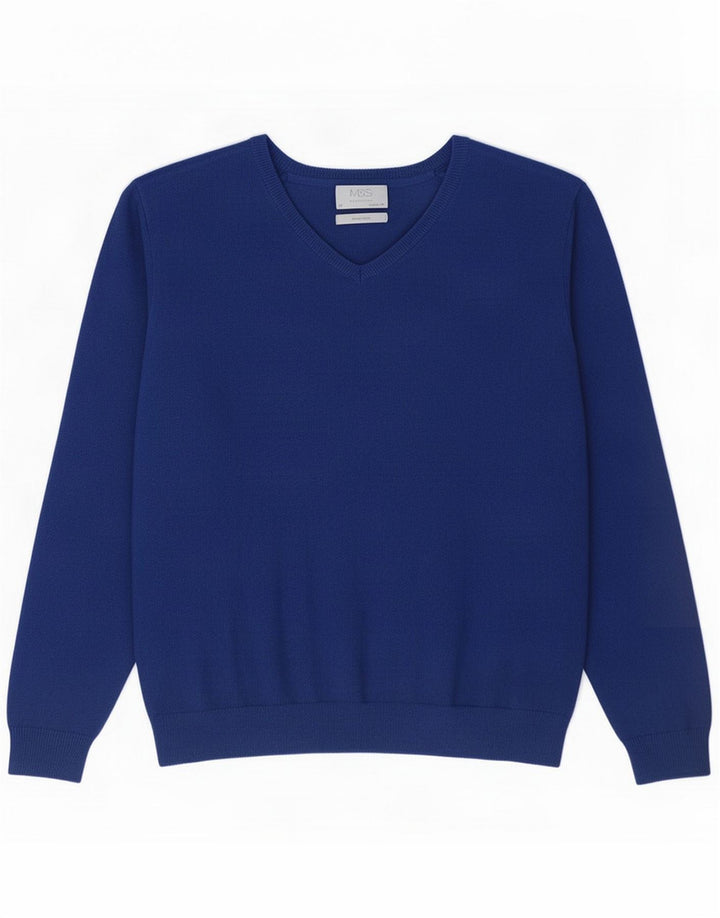 Marks & Spencer Herre Regular Fit V-hals sweater mellemblå bomuld