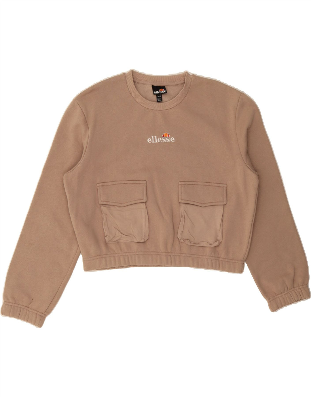ELLESSE Womens Crop Sweatshirt Jumper UK 14 Large Beige Cotton Vintage Ellesse and Second-Hand Ellesse from Messina Hembry 