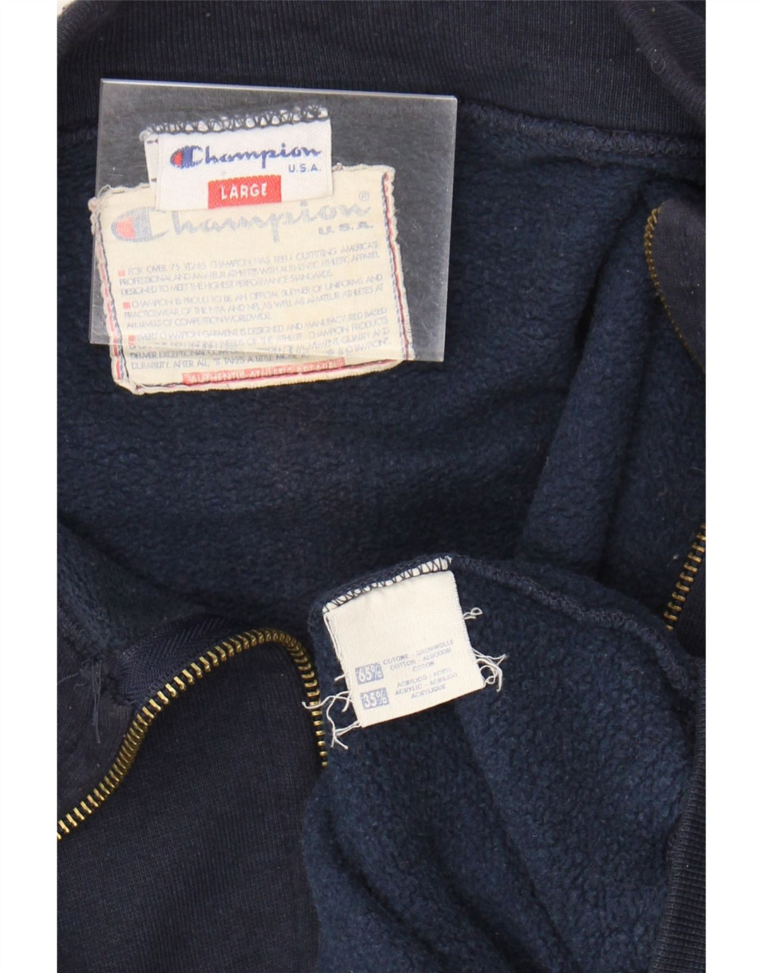 CHAMPION Mens Tracksuit Top Jacket Large Navy Blue Cotton