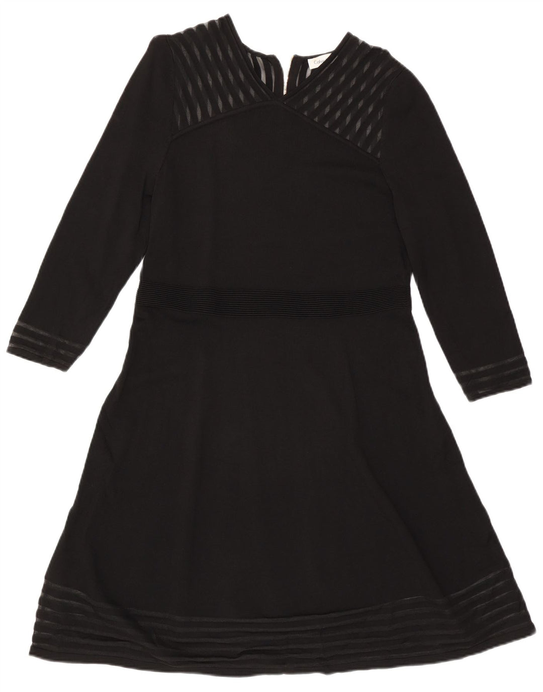 CALVIN KLEIN Langærmet A-line kjole til kvinder UK 18 XL sortstribet rayon