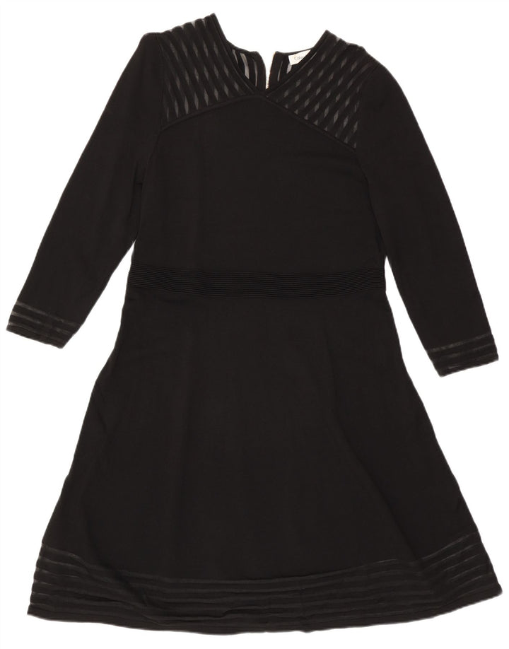 CALVIN KLEIN Langærmet A-line kjole til kvinder UK 18 XL sortstribet rayon