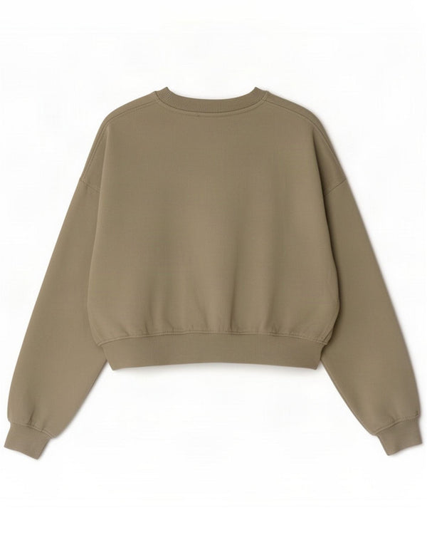 Zara Womens Oversized Crop Sweatshirt Jumper UK 10 Small Green Cotton