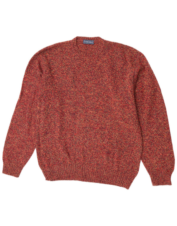 Vintage sweater med rund hals til mænd XL Rød Flecked Virgin Wool