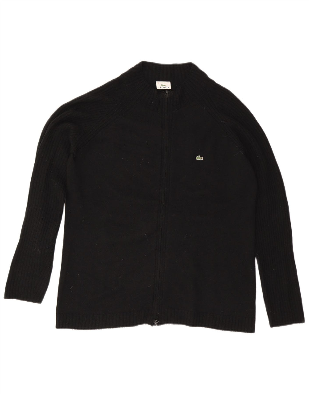 Lacoste Dame Cardigan Sweater Størrelse 46 XL Sort Uld