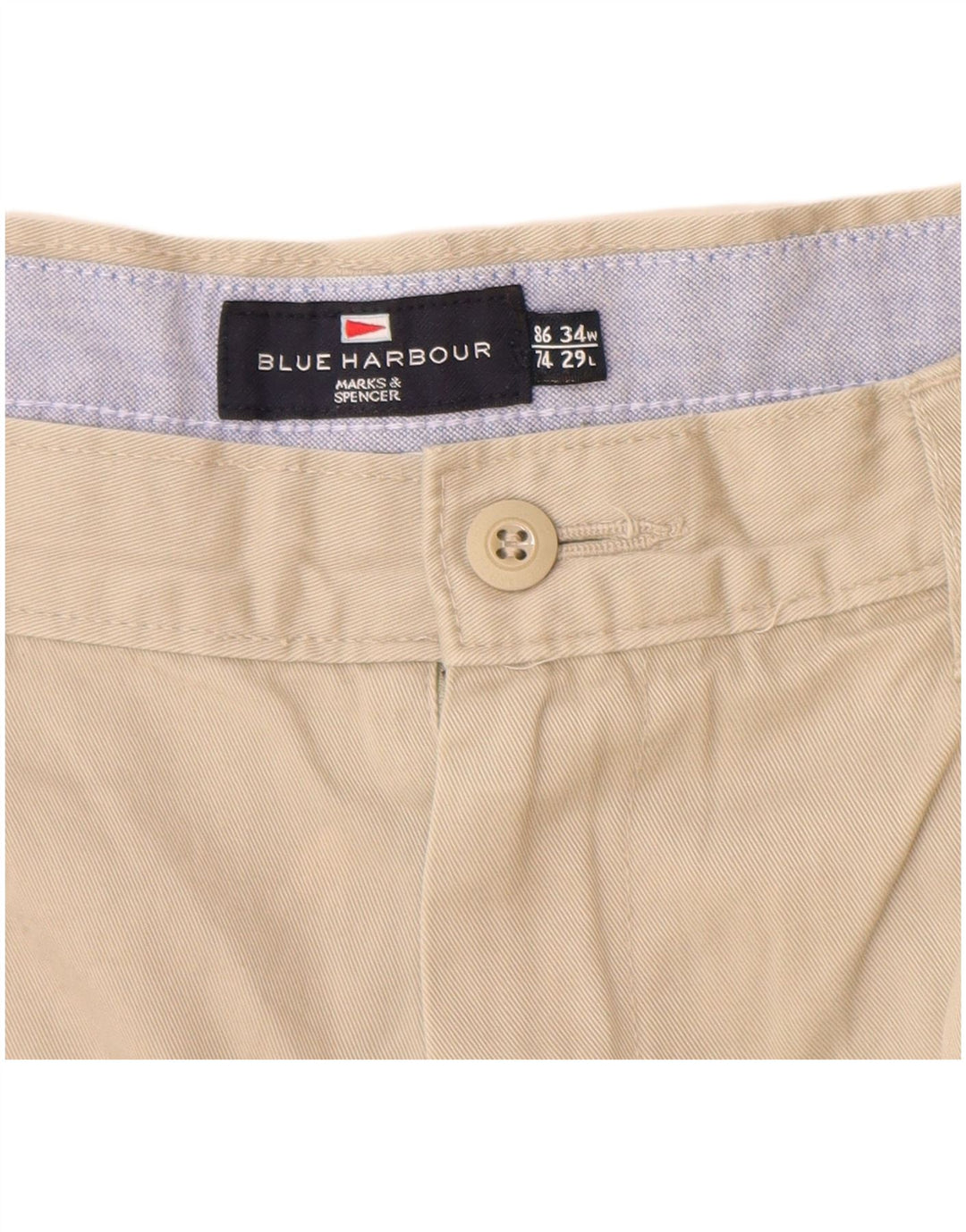 Marks & Spencer Herre Blue Harbor Pegged Chino Bukser W34 L29 Beige