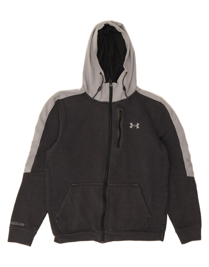 UNDER ARMOUR Mens Zip Hoodie Sweater Small Grey Colourblock Cotton Vintage Under Armour and Second-Hand Under Armour from Messina Hembry 