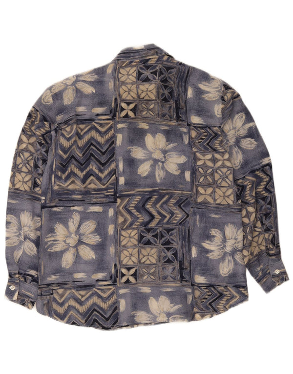 Vintage Womens Shirt Blouse IT 42 Medium Blue Patchwork Silk