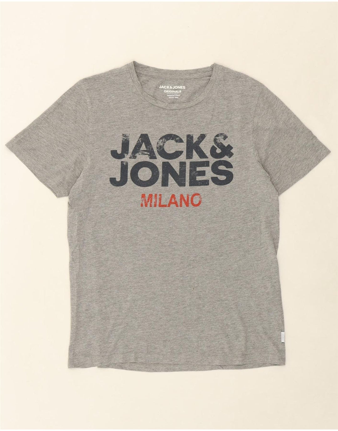 JACK & JONES Mens Graphic T-Shirt Top Medium Grey Vintage Jack & Jones and Second-Hand Jack & Jones from Messina Hembry 