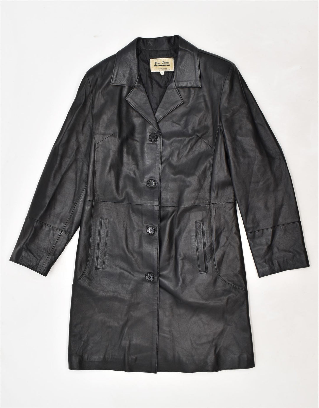 VINTAGE Læderfrakke til kvinder IT 48 XL Sort Læder