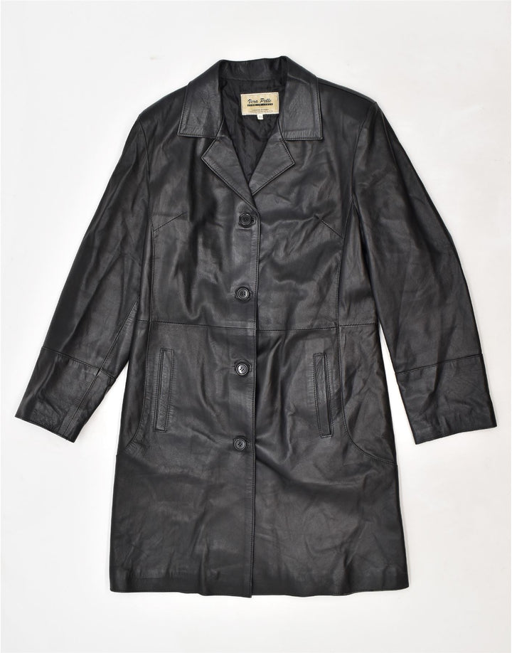VINTAGE Læderfrakke til kvinder IT 48 XL Sort Læder