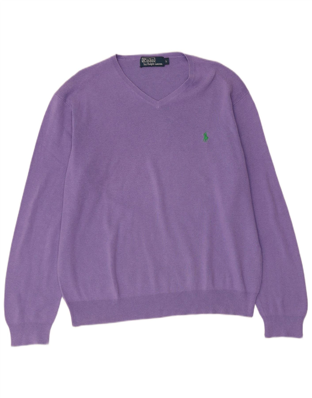 POLO RALPH LAUREN Dame V-hals sweater UK 16 Stor lilla bomuld