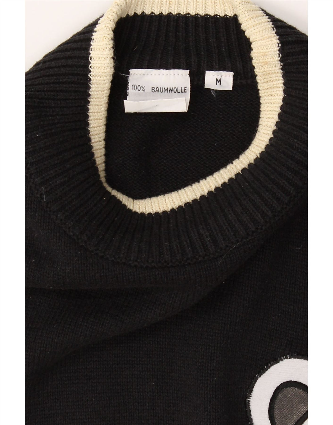 VINTAGE Womens Graphic Crew Neck Jumper Sweater UK 14 Medium Black Vintage Vintage and Second-Hand Vintage from Messina Hembry 