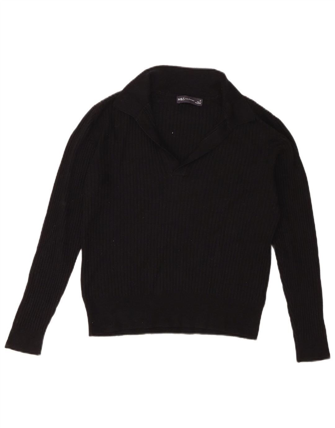 Marks & Spencer Dame Crop Polo Neck Jumper Sweater UK 12 Medium Black