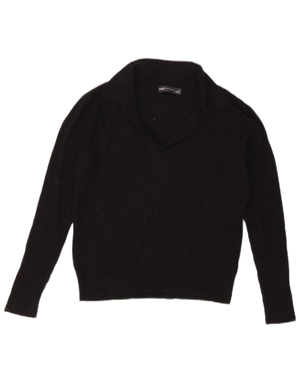 Marks & Spencer Dame Crop Polo Neck Jumper Sweater UK 12 Medium Black