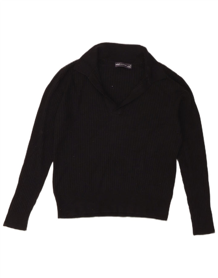 Marks & Spencer Dame Crop Polo Neck Jumper Sweater UK 12 Medium Black
