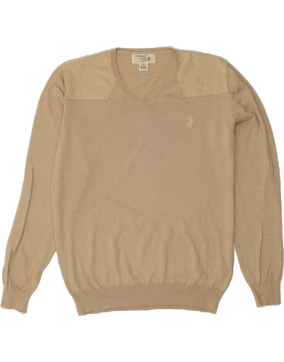 JECKERSON Womens V-Neck Jumper Sweater UK 20 2XL Beige Cotton | Vintage Jeckerson | Thrift | Second-Hand Jeckerson | Used Clothing | Messina Hembry 