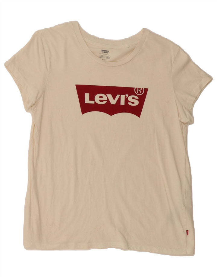 LEVI'S Womens Graphic T-Shirt Top UK 12 Medium Off White Cotton Vintage Levi's and Second-Hand Levi's from Messina Hembry 