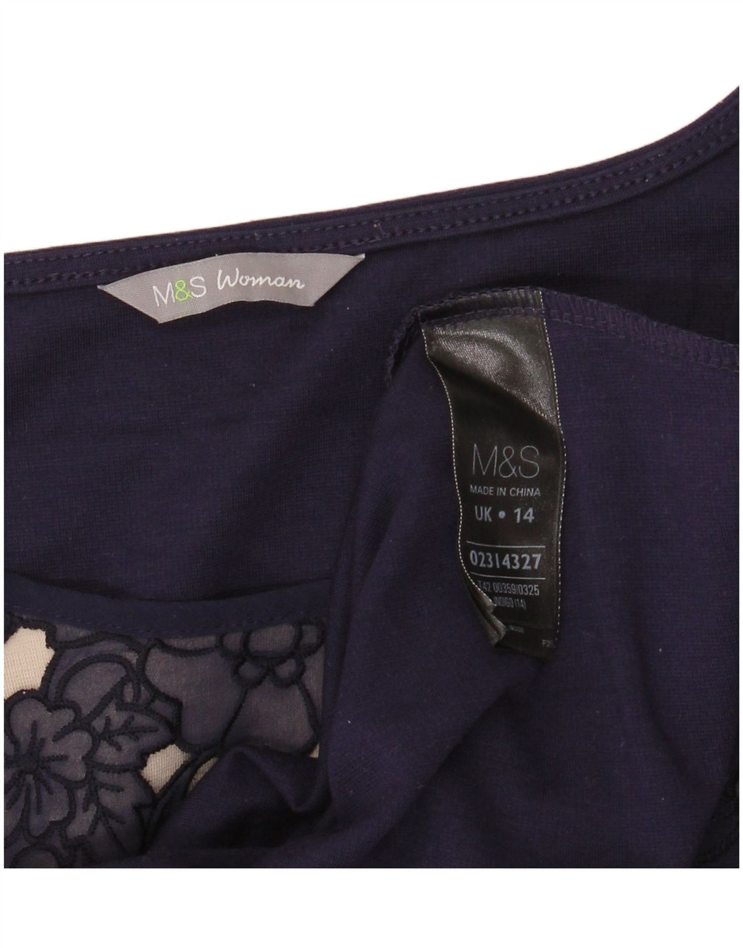 MARKS & SPENCER Dame A-Line Kjole UK 14 Medium Navy Blue Floral