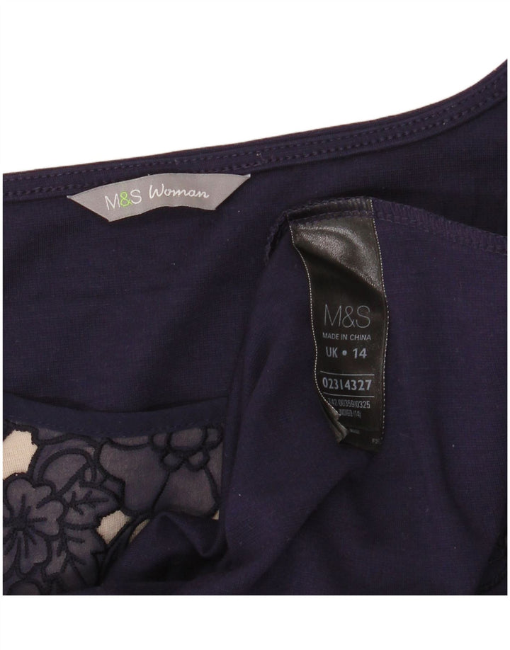 MARKS & SPENCER Dame A-Line Kjole UK 14 Medium Navy Blue Floral