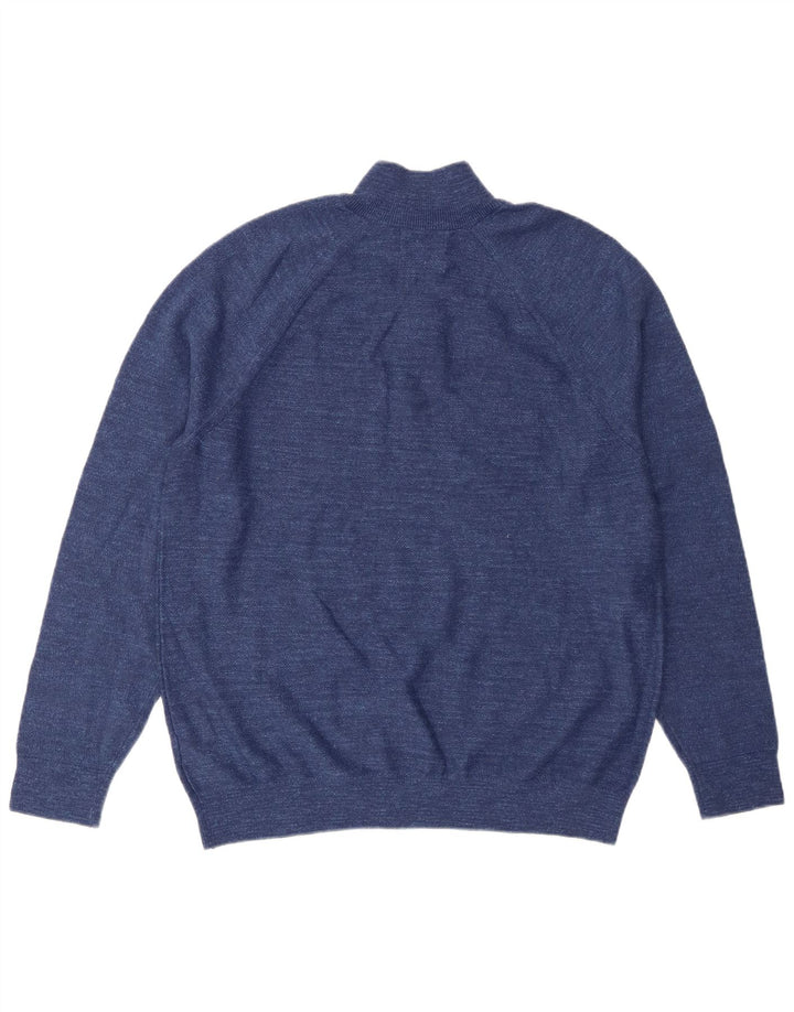 Marks & Spencer Herre sweater med lynlåshals, stor blå flækket bomuld