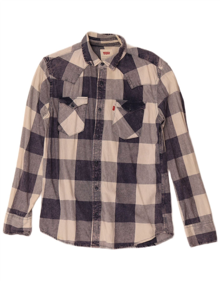 Levi's Flanelskjorte til mænd, lille marineblå ternet bomuld