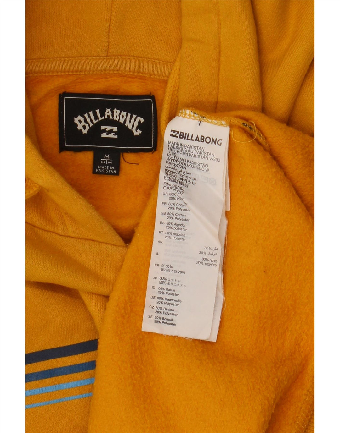 Billabong Herre Regular Fit Hoodie Jumper Medium Gul Stribet Bomuld