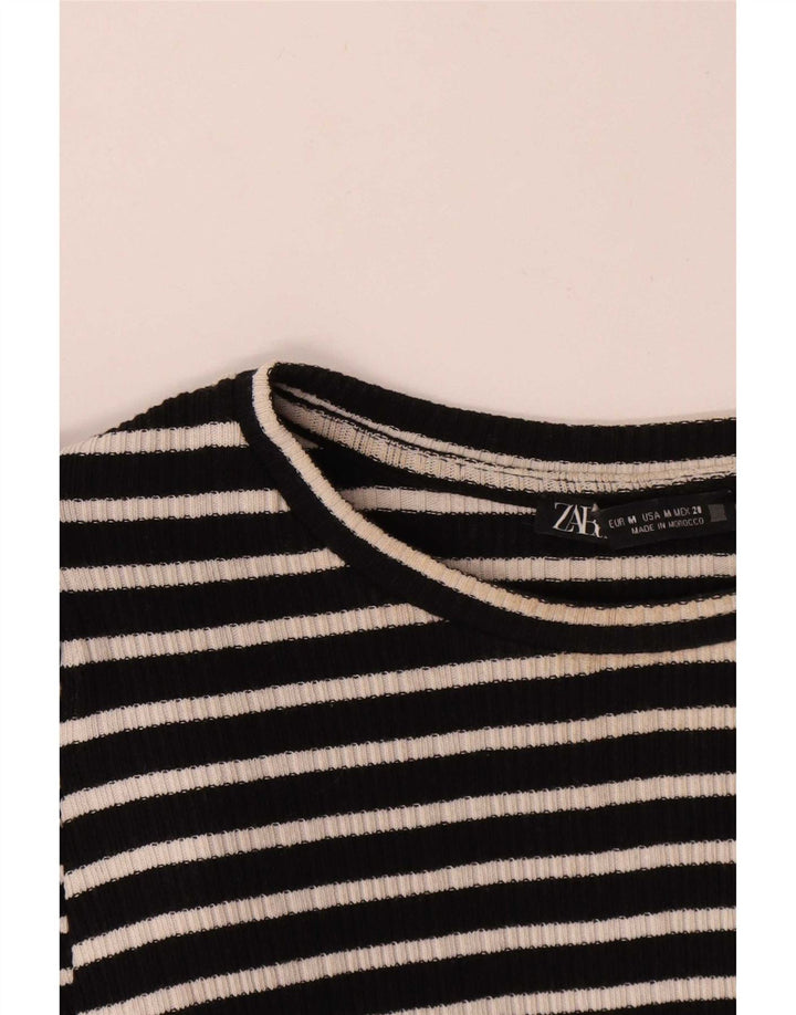 Zara Dametop Langærmet UK 12 Medium Sort Stribet