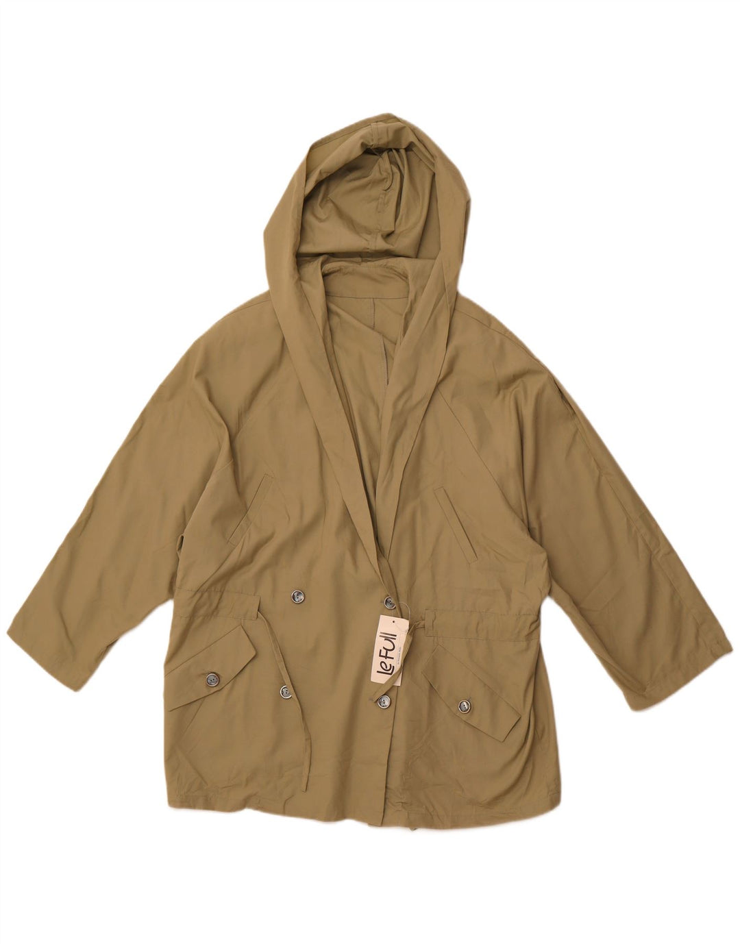 LE FULL Dame Oversized Hooded Double Breasted Frakke UK 14 Medium Khaki