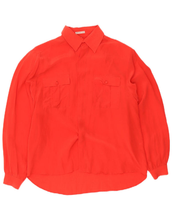 Vintage oversized skjortebluse til kvinder EU 36 Lille rød silke