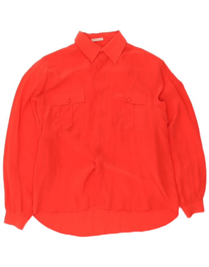 Vintage oversized skjortebluse til kvinder EU 36 Lille rød silke